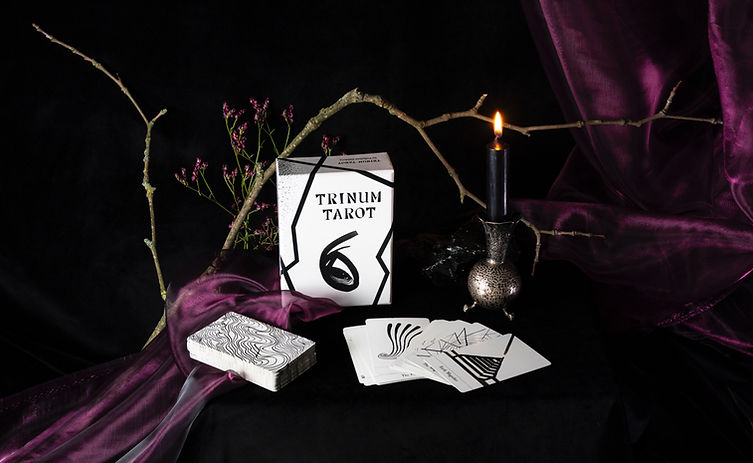 TRINUM Tarot abstract and minimalist deck with a still life style background
