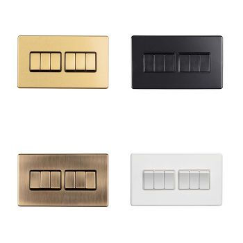 Eurolite 6 Gang 10Amp 2Way Switch Flat Concealed Plate.