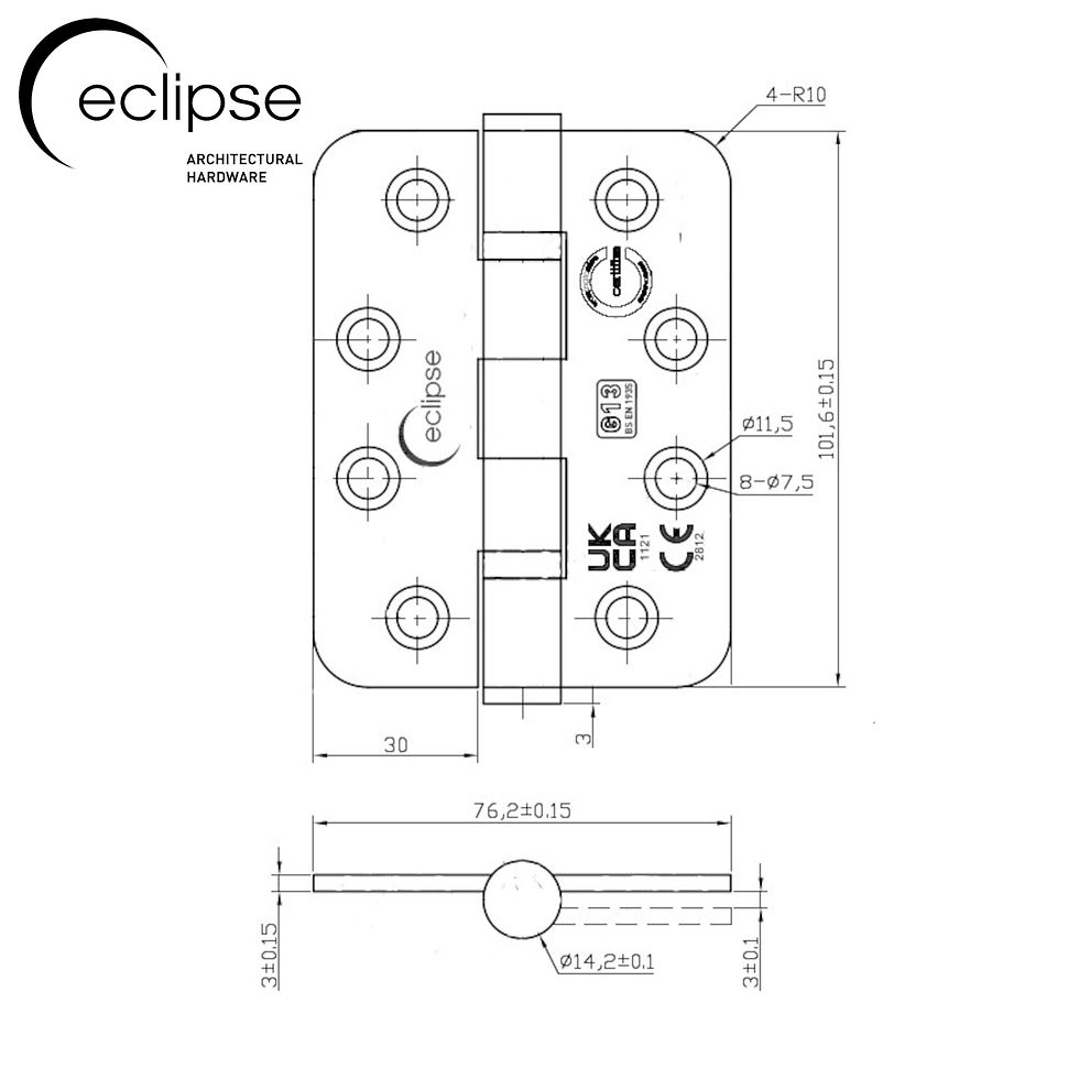 Thumbnail: Eclipse 4 Inch Satin Brass Radius Ball Bearing Hinge - Grade 1