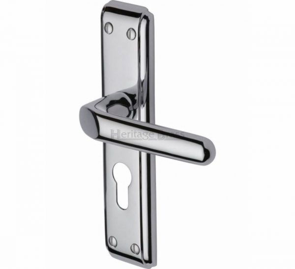 Thumbnail: Heritage Brass Deco Door Handle on Plate (Set) Polished