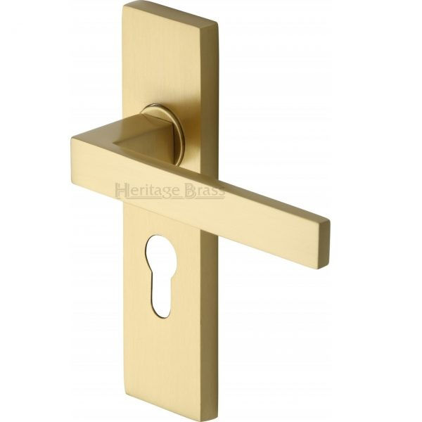 Thumbnail: Heritage Brass Delta Door Handle on Plate (Set) Satin