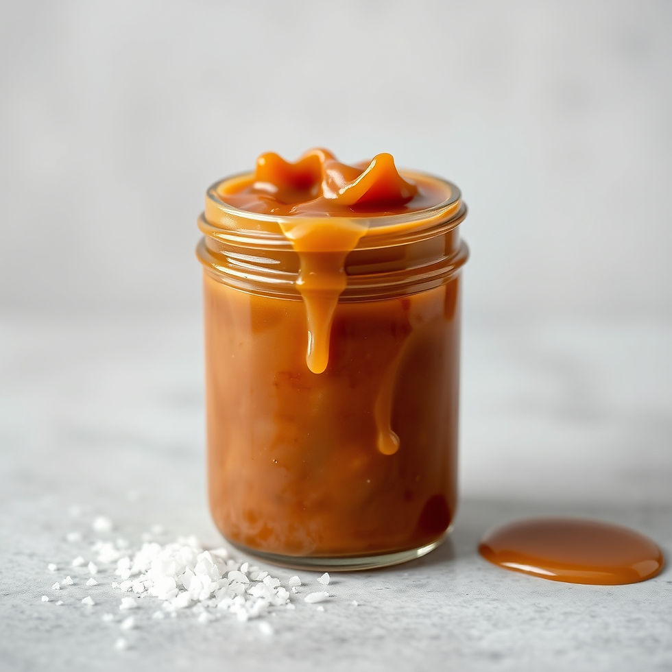 Delicious salted caramel paste in jar