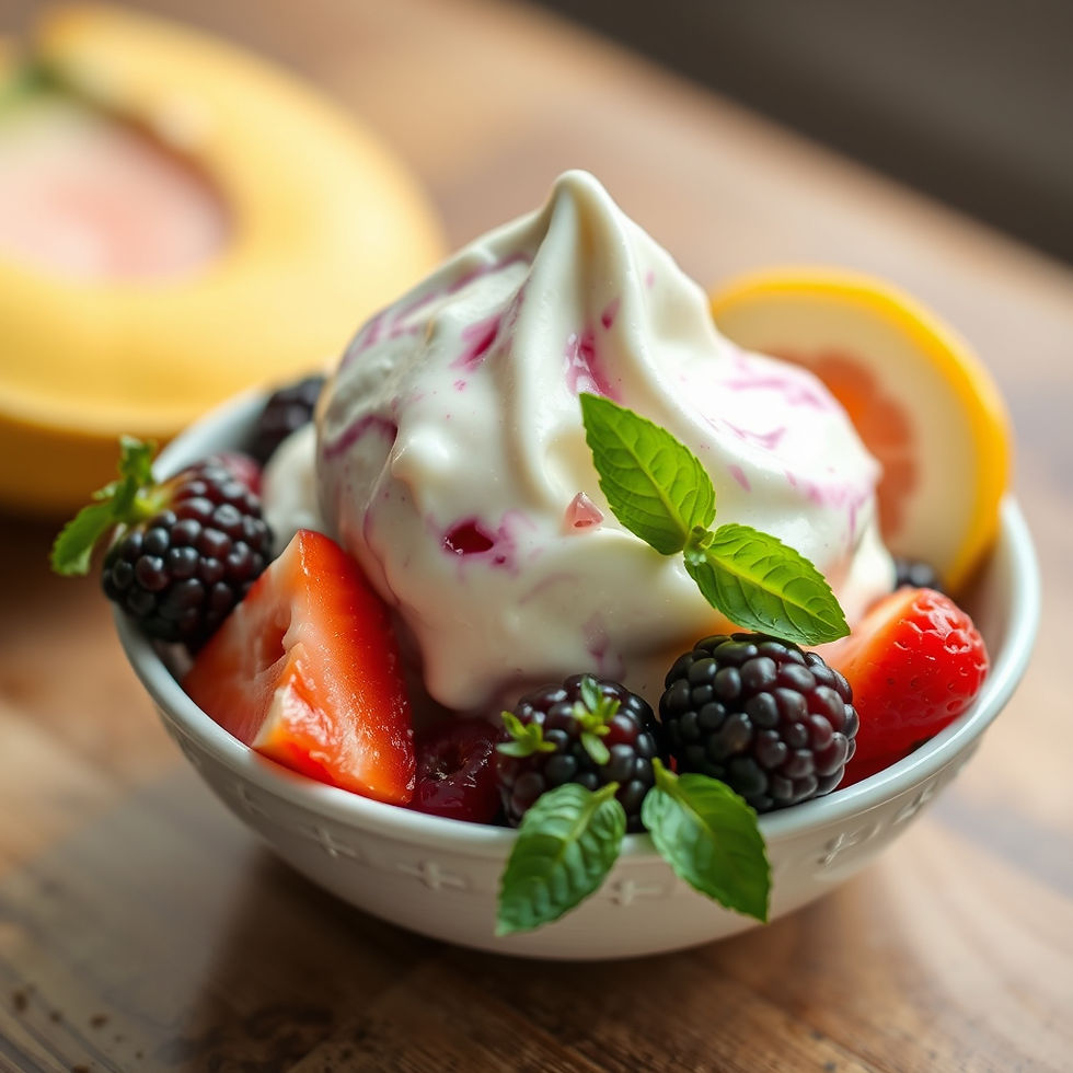 Creamy frozen yogurt with berries