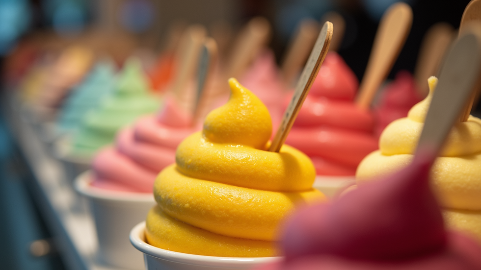 Close-up view of a gelato display with vibrant colors
