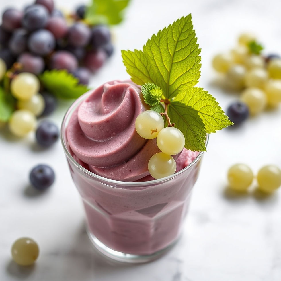 Grape frozen dessert with fresh grapes