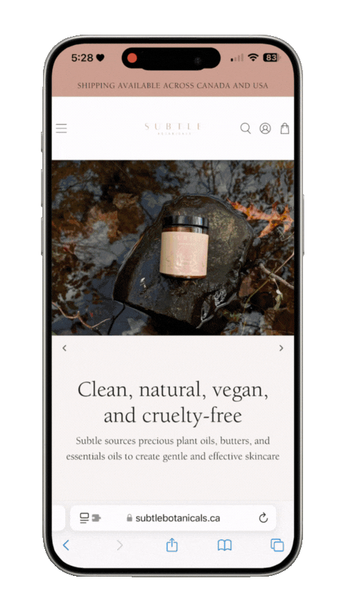 Video scroll of Subtle Botanicals mobile website