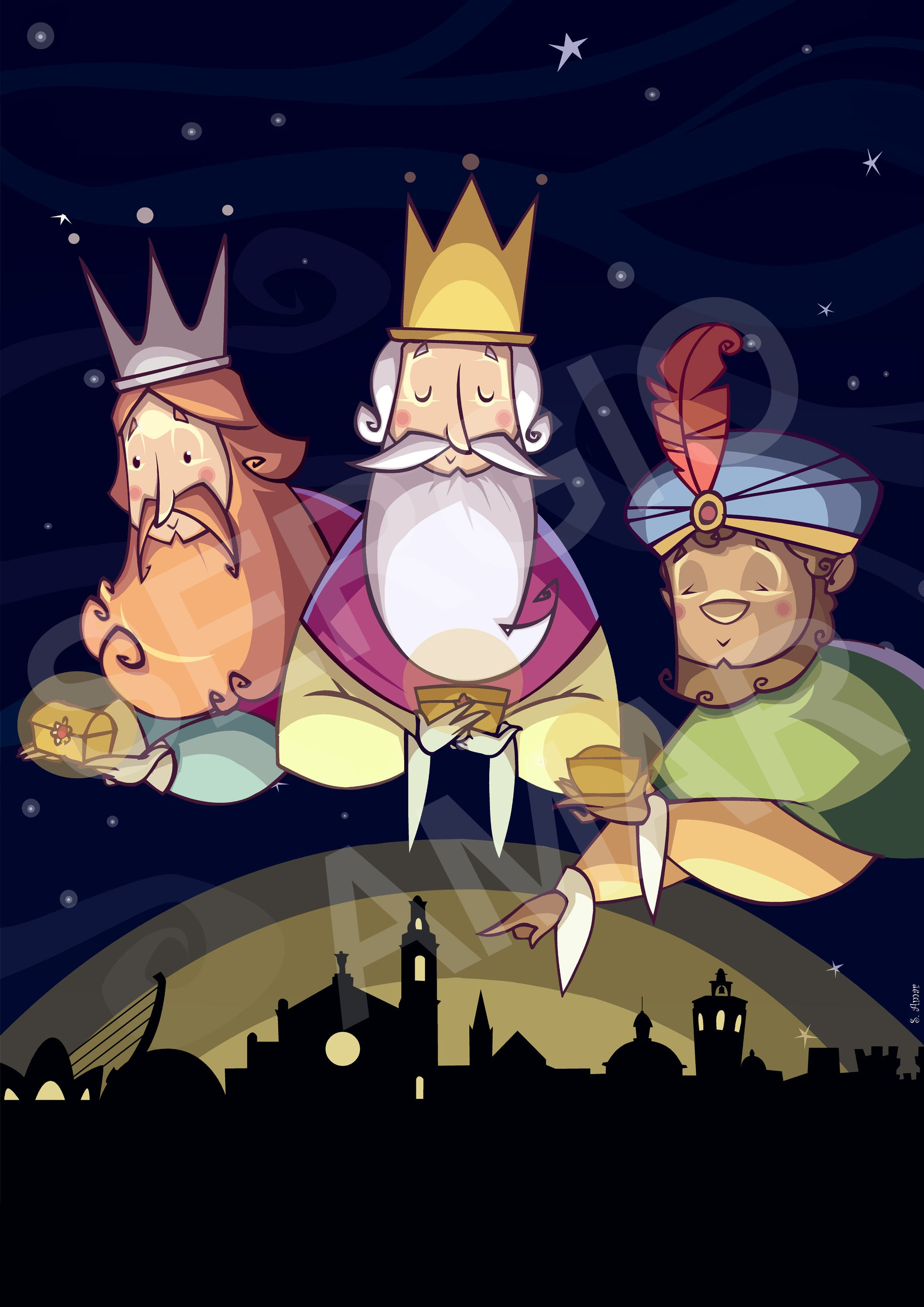 Reyes Magos sobre Skyline Valencia