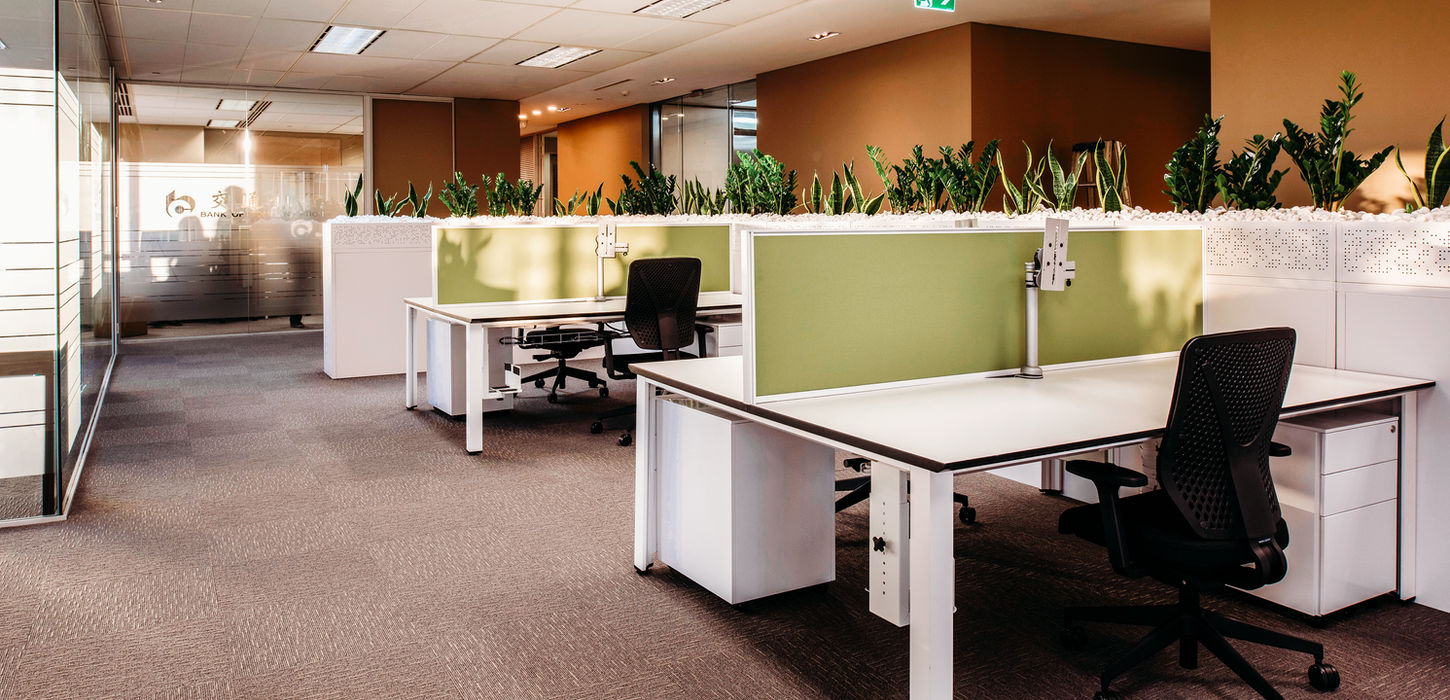 refurbished workspace with flexible workstations and modern aesthetics