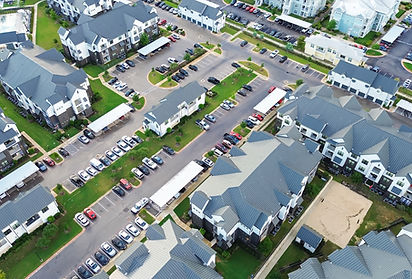 Garden-style student housing apartment complex.
