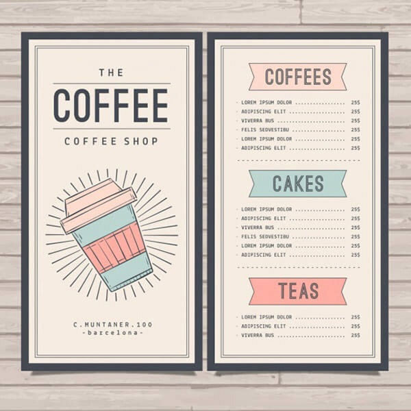 Mẫu menu cho quán cafe ấn tượng