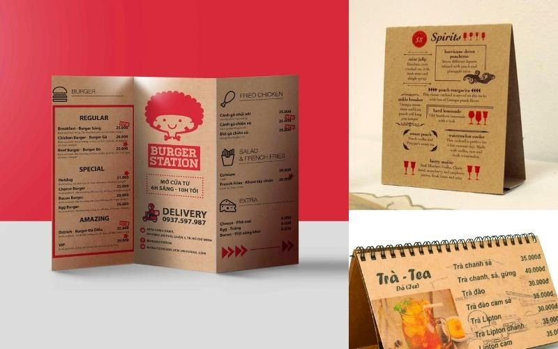 Menu Kraft đa dạng kiểu dáng, mẫu mã dành cho quán ăn, trà sữa