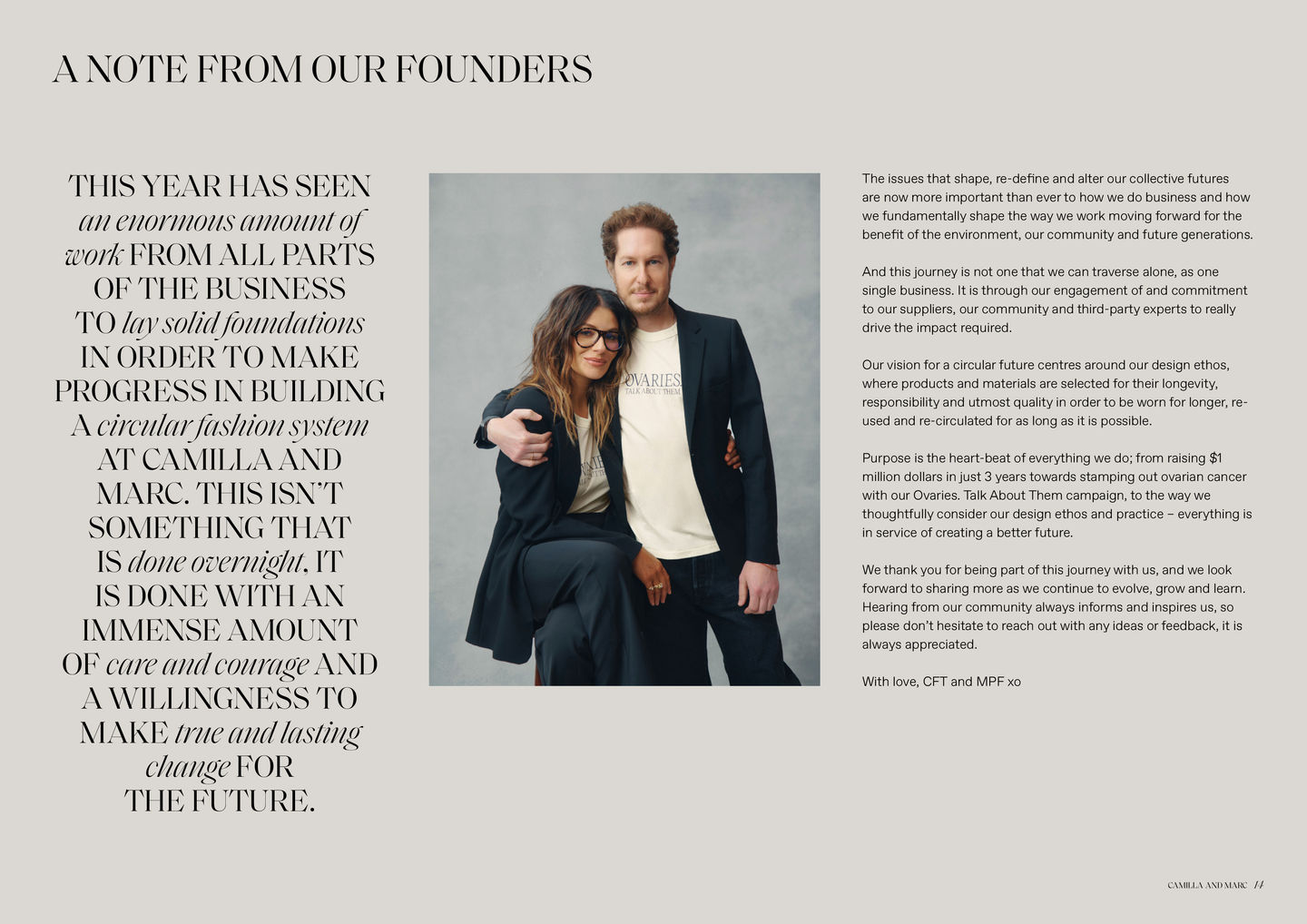 Camilla and Marc Sustainability Report designed by Liz Elton Studio