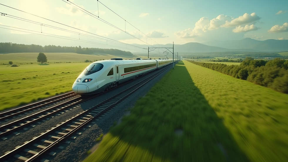 High angle view of high-speed train passing through green landscape