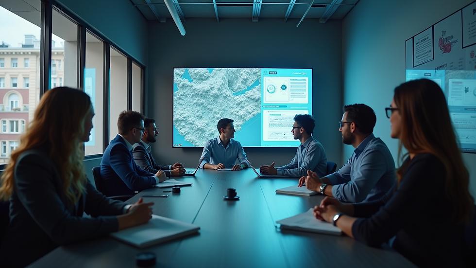 High angle view of an interactive team meeting using augmented reality