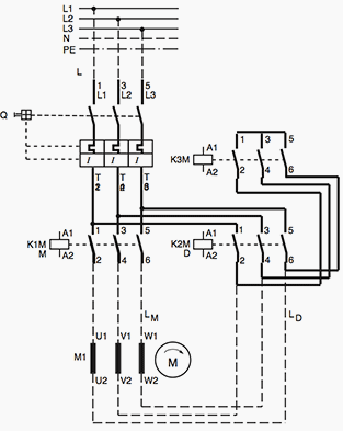 Starter for star-delta starting with one circuit breaker