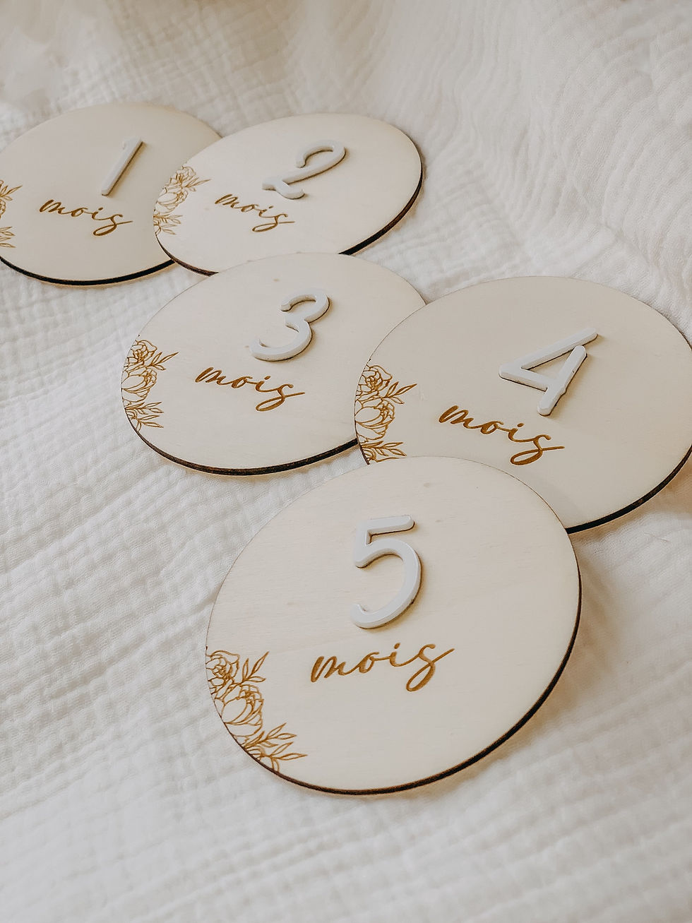 Carte étape les 12 mois de bébé + Carte prénom recto/verso bois et acrylique