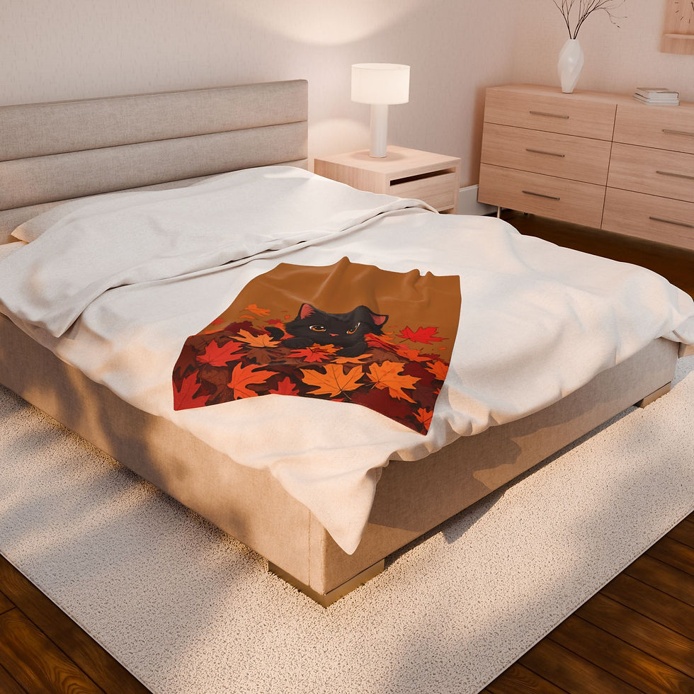 Thumbnail: Cozy Cat-Themed Velveteen Plush Blanket, Snuggly Throw