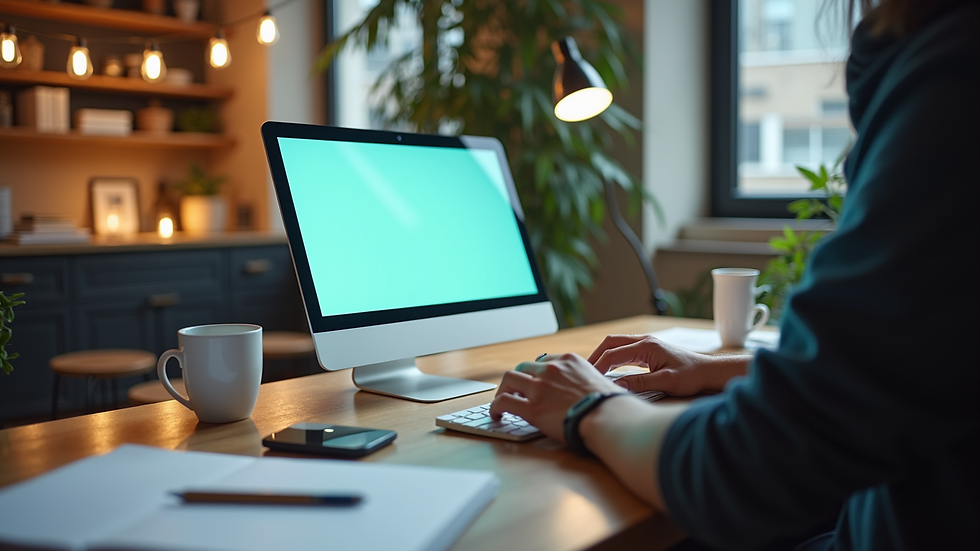 Eye-level view of an engaging social media workspace