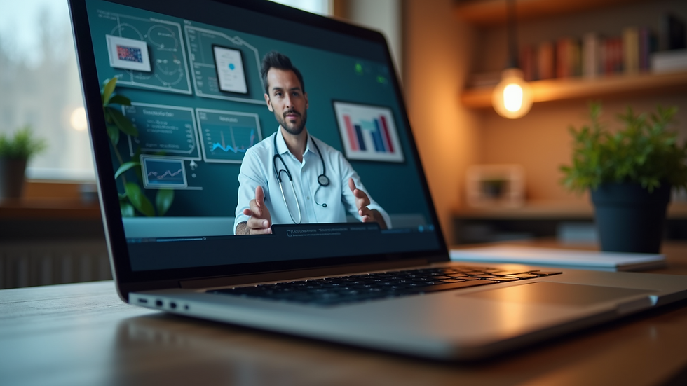 Close-up view of a laptop displaying a virtual seminar