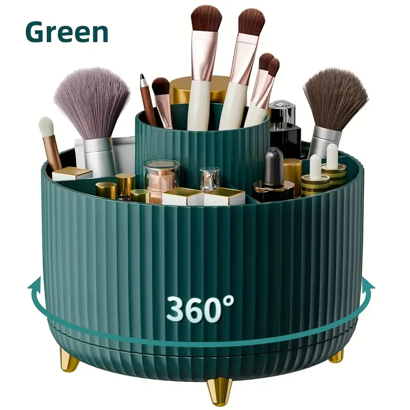 Thumbnail: 5 Slot 360° Rotating Makeup Brushes Holder Organizer Multi-Functional Desk Stor