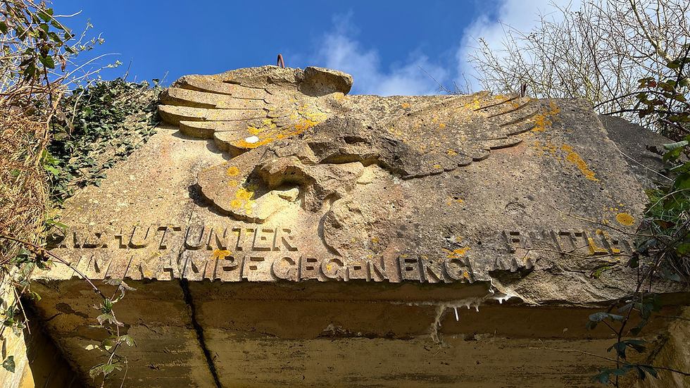 Knickebein K10 radio guidance site - eagle and inscription above the entrance. Copyright NormandyBunkers