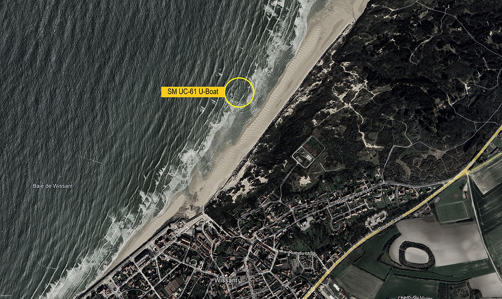 Location of SM UC-61 U-Boat at Wissant.