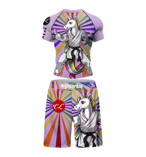 Unicorn Kids  BJJ MMA Uniform Combo Set Rash guard and Shorts