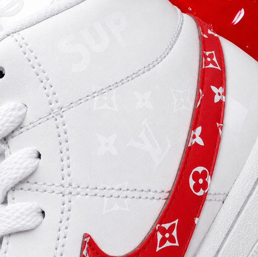 Nike Court Royale personnalisée blanc et rouge LV Supreme