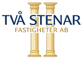 Logotyp för Två Stenar Fastigheter AB med två pelare i guld