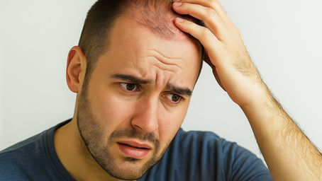 un patient inquiet par les boutons après une greffe de cheveux