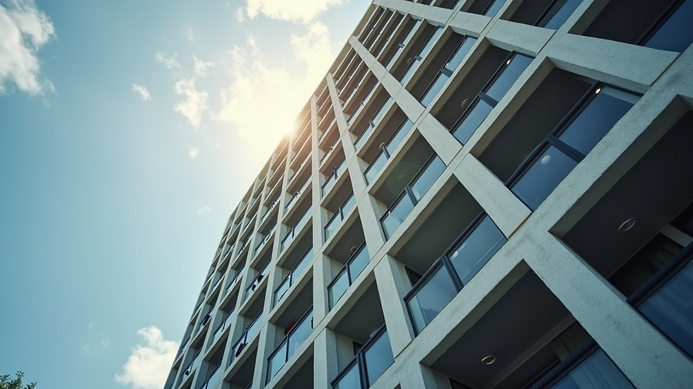 High angle view of a modern apartment building exterior