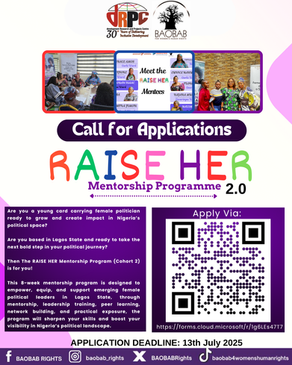 RAISE HER Mentorship Programme 2.0- CALL FOR APPLICATIONS!