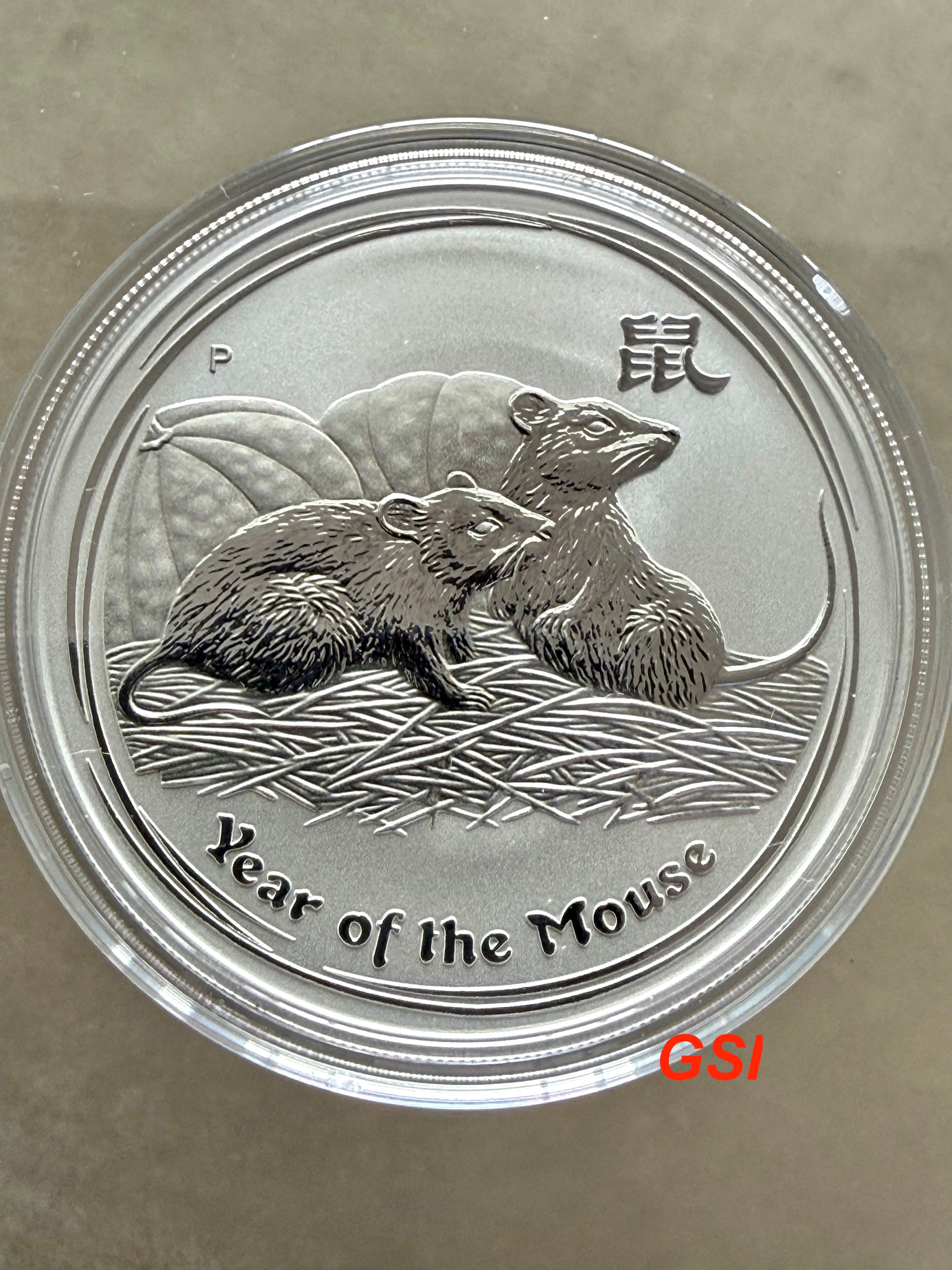 1 Oz Silver Coins - 2008 Lunar Mouse (Rat) Perth Mint