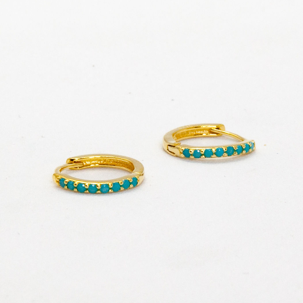 Indi | Mini creoles turquoise en argent 925 doré à l'or fin