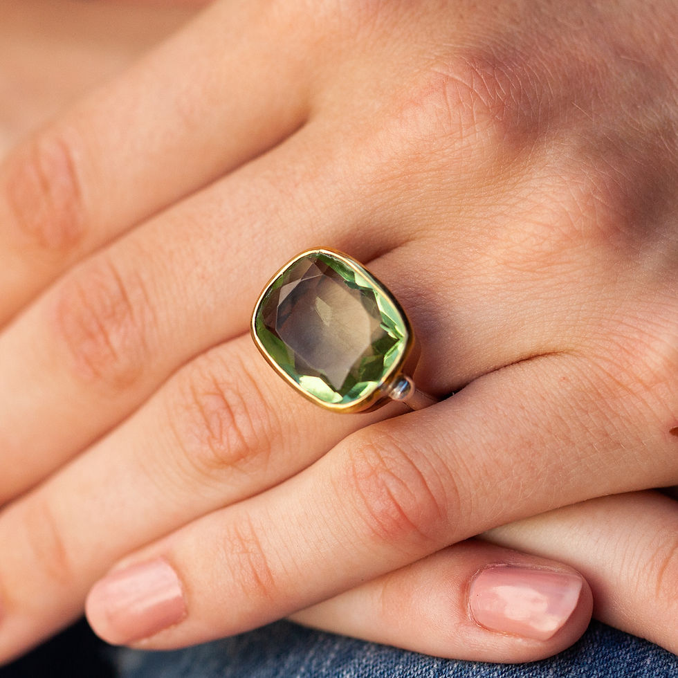 Miniature : Calypso | Bague femme argent, laiton et amethyste verte