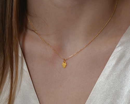Collier Pendentif Main De Fatma En Onyx Plaqué Or Jaune 750/1000 - Neuf Avec étiquettes