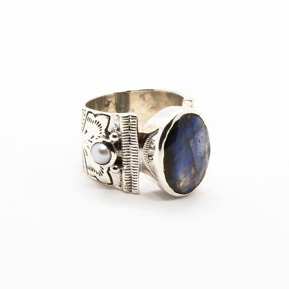 Miniature : bague bohème - bague bohème en pierre naturelle de labradorite en argent massif - the boho society