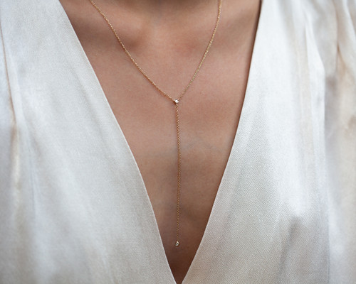 Collier De Dos Cristal Doré CZ Y Lariat - Bijou Mariée Et Soirée Élégante - Long Strass
