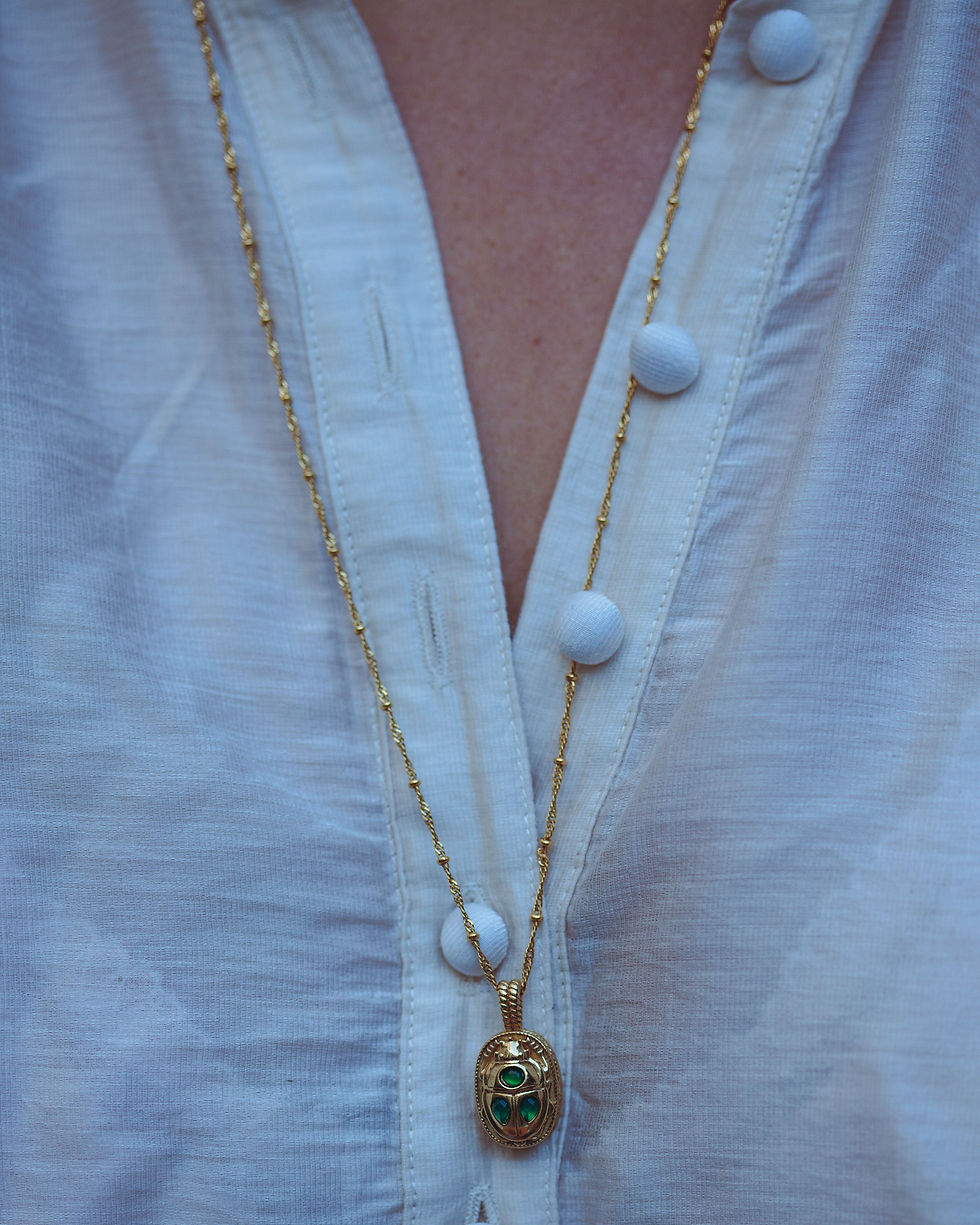 Miniature : collier sautoir bohème - collier sautoir bohème en laiton plaqué or et pierres naturelles d'onyx vert - the boho society