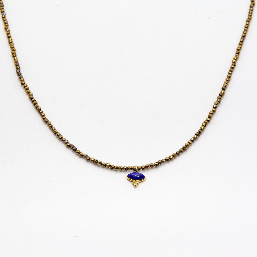 collier bohème - collier oeil en pierre naturelle de lapis lazuli et pyrite - the boho society