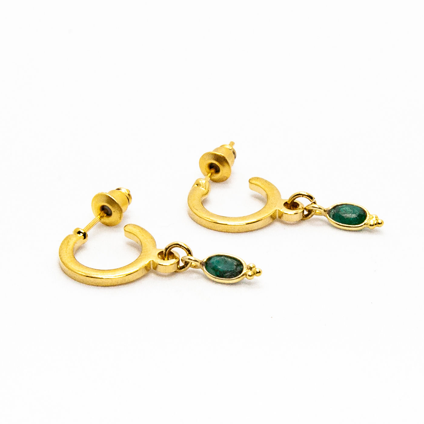 Colombine | Mini creoles émeraudes doré à l'or fin