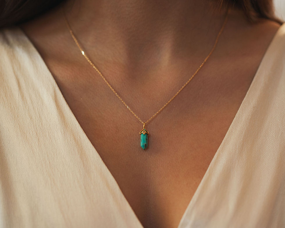 Miniature : Clovis | Collier bohème turquoise et diamant plaqué or