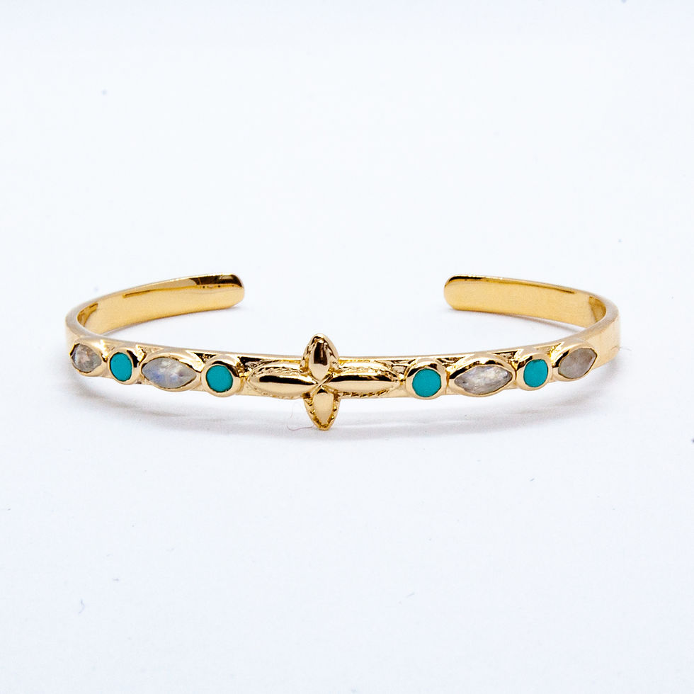 Miniature : bracelet bohème - jonc bohème pierre naturelle de turquoise et de pierre de lune plaqué or - the boho society