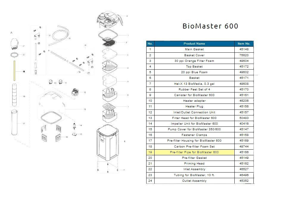 Thumbnail: OASE Pre-filter Pipe for BioMaster, BioMaster 2 - 600 / 850 Models Diagram Part # 46496