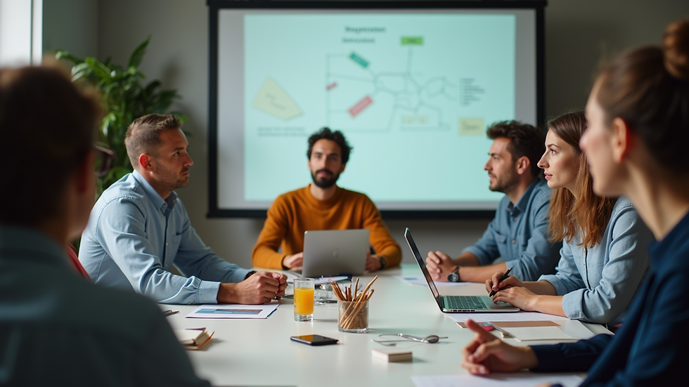 Eye-level view of a brainstorming session among diverse creative team members