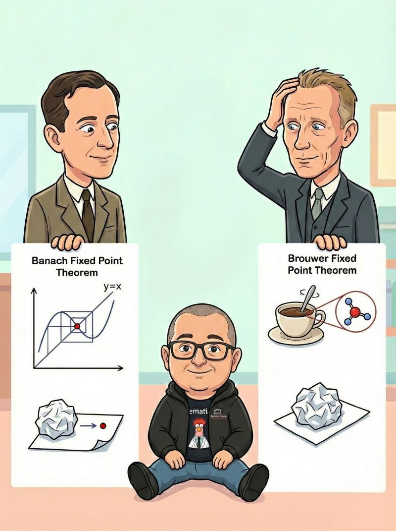 נקודת שבת היא מושג מתמטי שמתאר מצב שבו פונקציה משאירה ערך מסויים בדיוק כפי שהוא. כלומר, עבור הפונקציה f, נקודת השבת x מקיימת את המשוואה f(x)=x.
למשפטי נקודת שבת יש ערך בהבנה שלנו וביכולת התיאור שלנו של העולם הפיזיקלי, הכלכלי והטכנולוגי שלנו. שניים מהמשפטים המפורסמים והחשובים בתחום הם משפט נקודת השבת של בנך ומשפט נקודת השבת של בראואר.
אף על פי ששניהם עוסקים באותו רעיון בסיסי, הם שונים מאוד בדרישות שלהם, בתוצאות שהם מספקים, ובאופן שבו אנו משתמשים בהם.
דברו איתי:
שלמה יונה
מייסד ומדען ראשי, מתמטיקאי מחקר ופיתוח בע"מ
053-7326360
shlomo.yona@mathematic.ai
https://mathematic.ai
פודקאסט על החברה ועליי, שלמה יונה, ואופן העבודה שלנו ואיתנו: A technical deep dive about Mathematic.ai