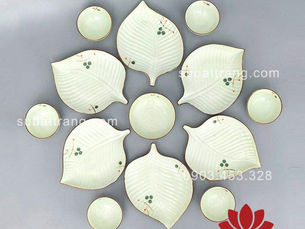 Bộ bát đĩa hình lá trầu sáng mịn