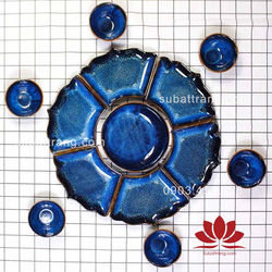 Bộ bát đĩa hoa mặt trời men hỏa biến