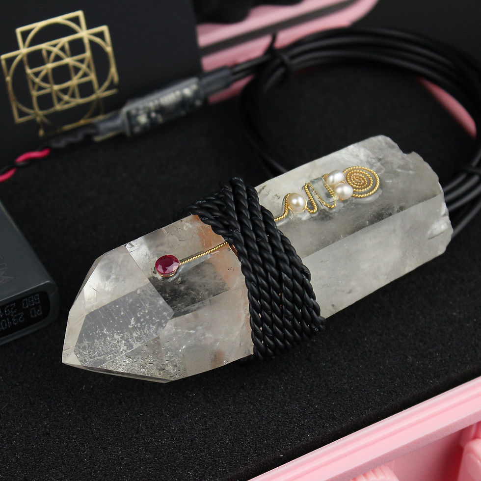 Thumbnail: QUBIT CRYSTAL | Lemurian Quartz + Pearl, Aquamarine & Ruby | 15Hz Ritual Device