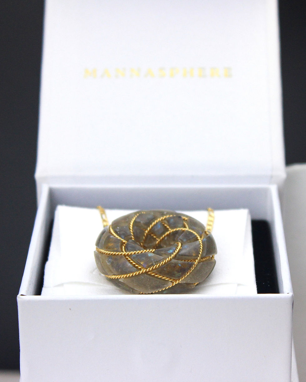 Thumbnail: MANNA SPHERE / Labradorite & Silver Lemurian Quartz ~ 18K Gold Torus Pendant